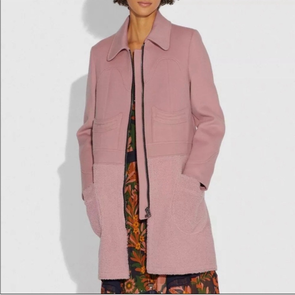 Coach Shearling Wool Coat Blush